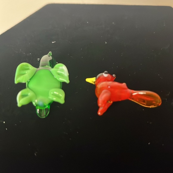 Miniature Lampwork Art Glass Red Cardinal Green Turtle Vintage Animal Figurines - Picture 5 of 6